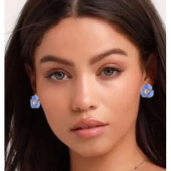 Tory Burch Fleur Flower Stud Earrings Blue OS - Picture 3 of 13